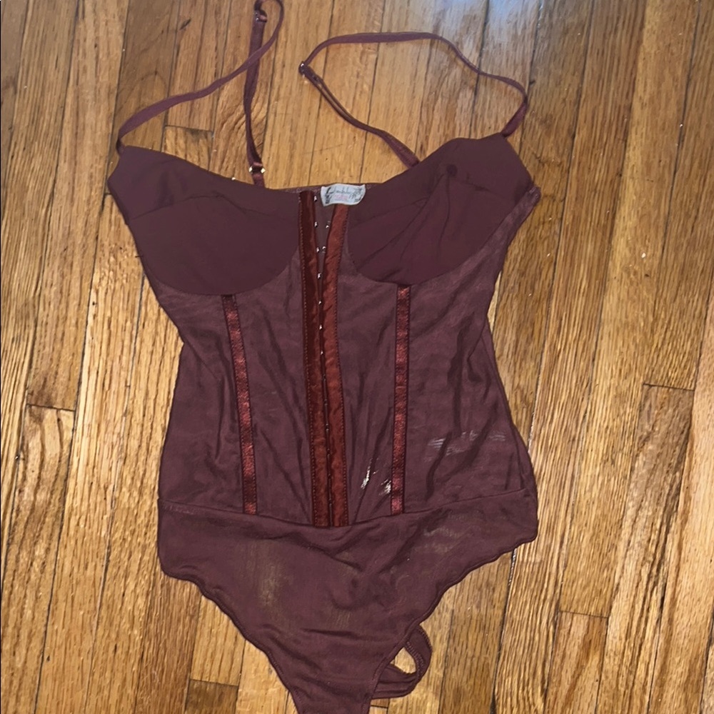 Free People Burgundy Corset Bodysuit